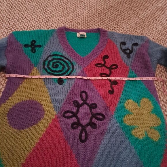 IVY sweater women's large L argyle y2k 00s mohair colorful hippie colorblock - Picture 8 of 10